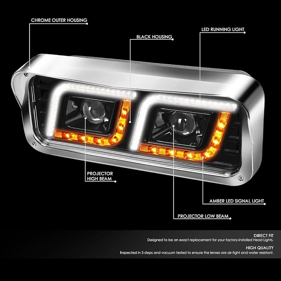 1986 to 2019 Kenworth Freightliner Peterbilt Western Star Headlights Luces Micas faros Camion Black