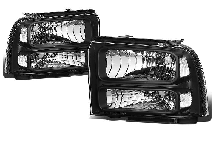 05 06 and 07 Ford F250 F350 F450 F550 Headlights luces micas calaveras black housing negras