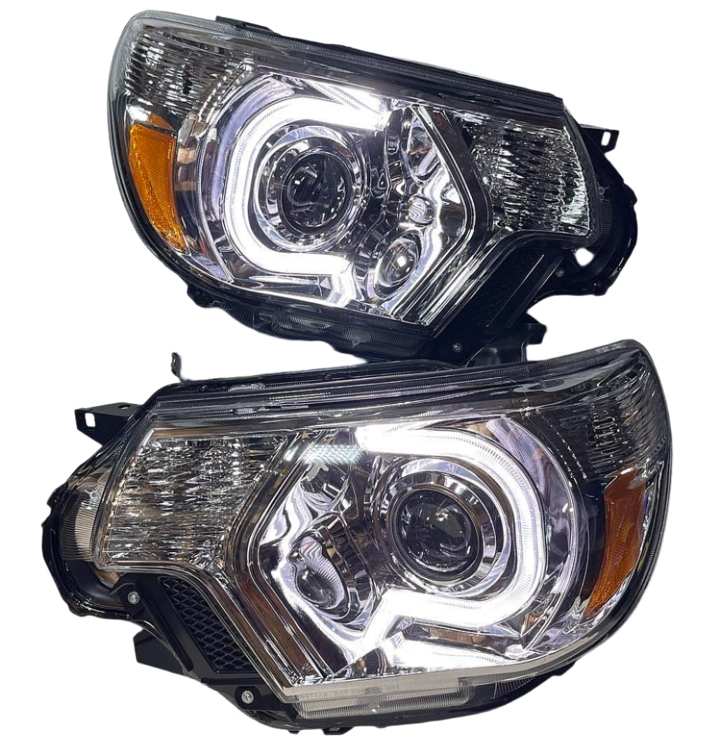 2012 to 2015 Toyota Tacoma Chrome 3D DRL Projector Headlights Luces Micas Calaveras Faros Focos Proyector