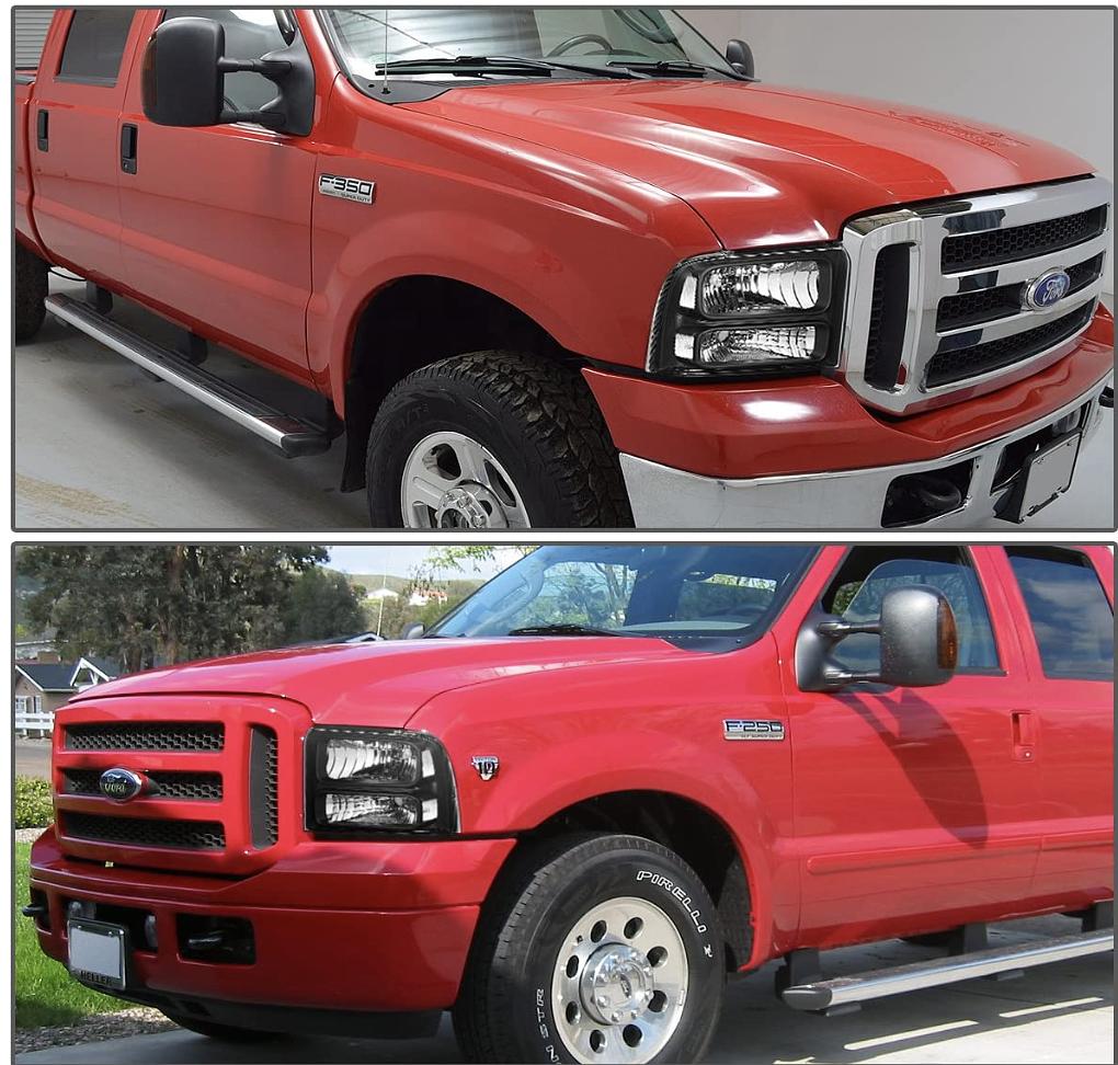 05 06 and 07 Ford F250 F350 F450 F550 Headlights luces micas calaveras black housing negras