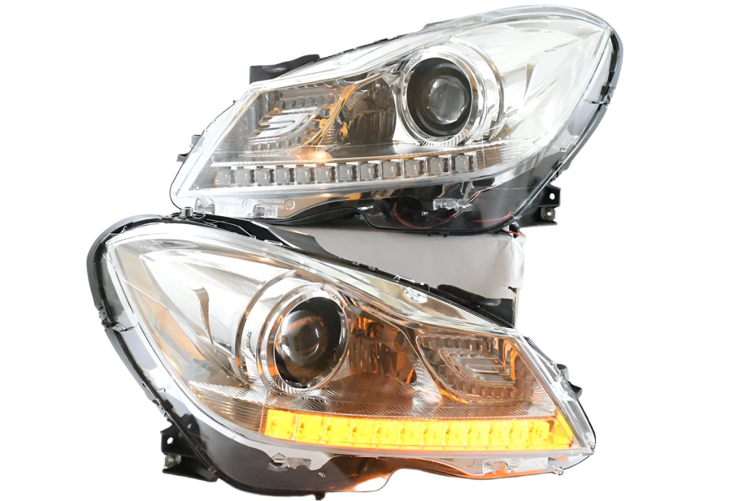 2012 to 2015 Mercedes Benz C Class W204 Chrome Projector LED Headlights Luces Micas Calaveras Faros Focos