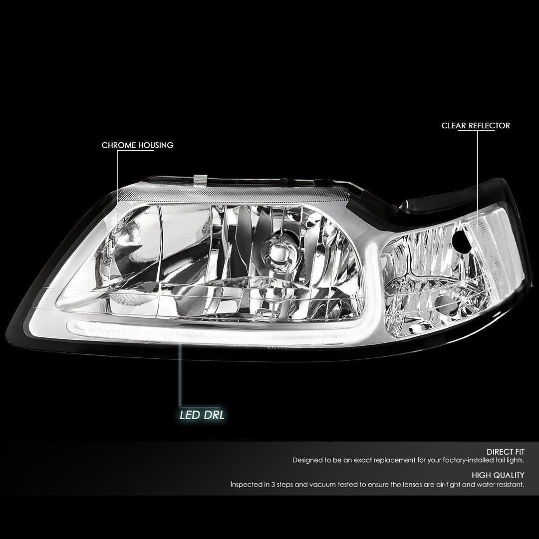 1999 to 2004 Ford Mustang DRL LED chrome headlights luces micas calaveras faros cromados