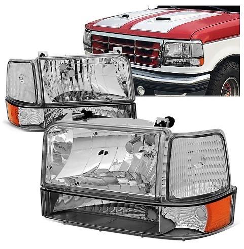 92-96 Ford F-150 / F-250 / F-350 92-96 Ford Bronco Chrome Amber Headlights