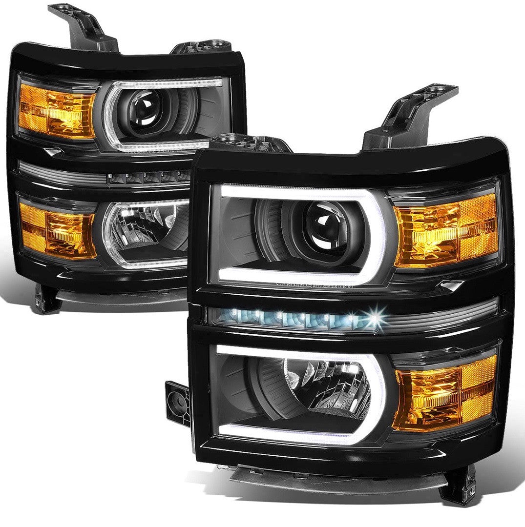 14-15 Chevy Silverado 1500 BLACK HOUSING AND WITH AMBER LED projector HEADLIGHTS