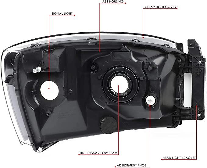 Chrome Amber Factory Style Headlights Compatible with 06-09 Ram 2500 3500/06-08 Ram 1500,Left & Right Side