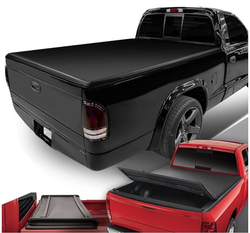 Pickup Truck Bed Soft Tri-Fold Adjustable Tonneau Cover Compatible with 05-10 Dodge Dakota 2011 Ram Dakota 5-1/4' Fleetside / Styleside Bed