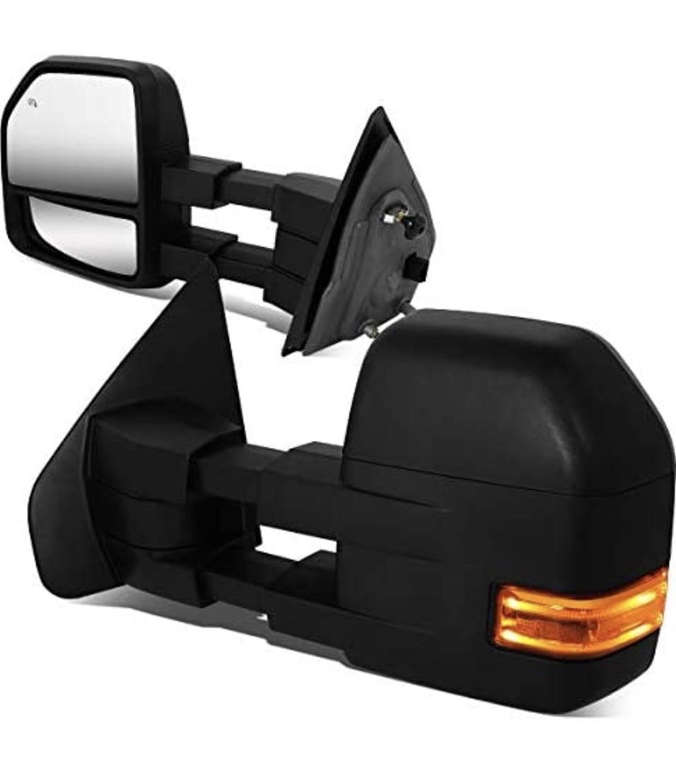 Pair of Powered+Heated w/LED Turn Signal+Puddle Light Side Towing Mirrors Replacement Compatible With 04-14 F-150