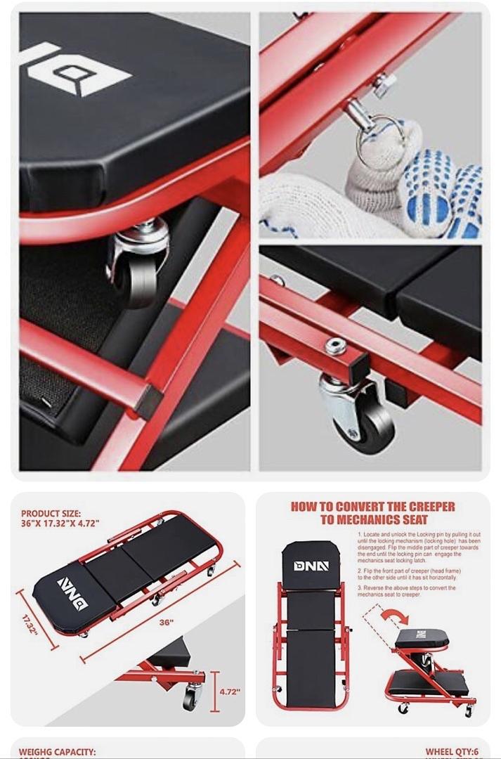 OB TOOLS-00184 36 Inches 2 IN 1 Rolling Folding Car Creeper/Seat red