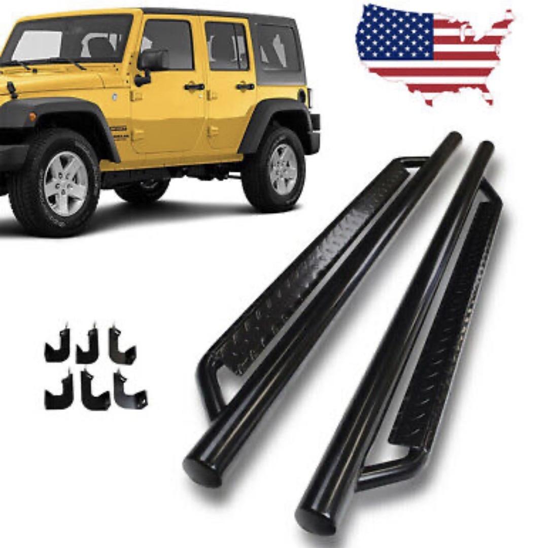 . Jeep Wrangler JK 4 Door Black Step Nerf Bars / Running Boards for 2007 to 2018