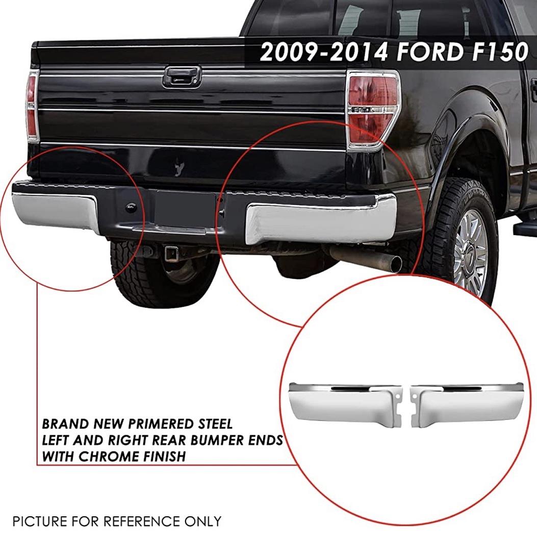 Pair of Rear Bumper End Caps w/o Parking Sensor Holes Compatible with 2009-2014 F150 Fits Fleetside Models