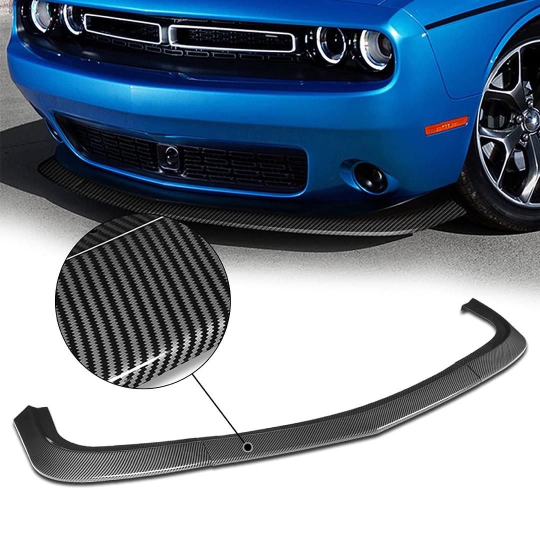 Flat Wedge Front Bumper Lip Splitter Compatible With 2015-2022 Challenger SXT, Carbon Fiber Look