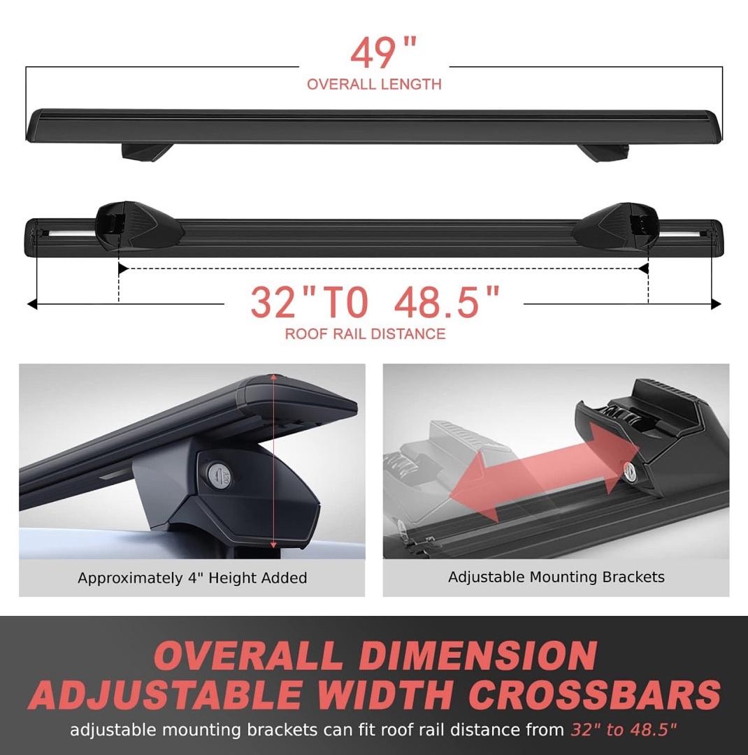‚úÖj2-RR-120-bk Universal 49" Adjustable Roof Rack Cargo Carrier Aluminum Cross Bar