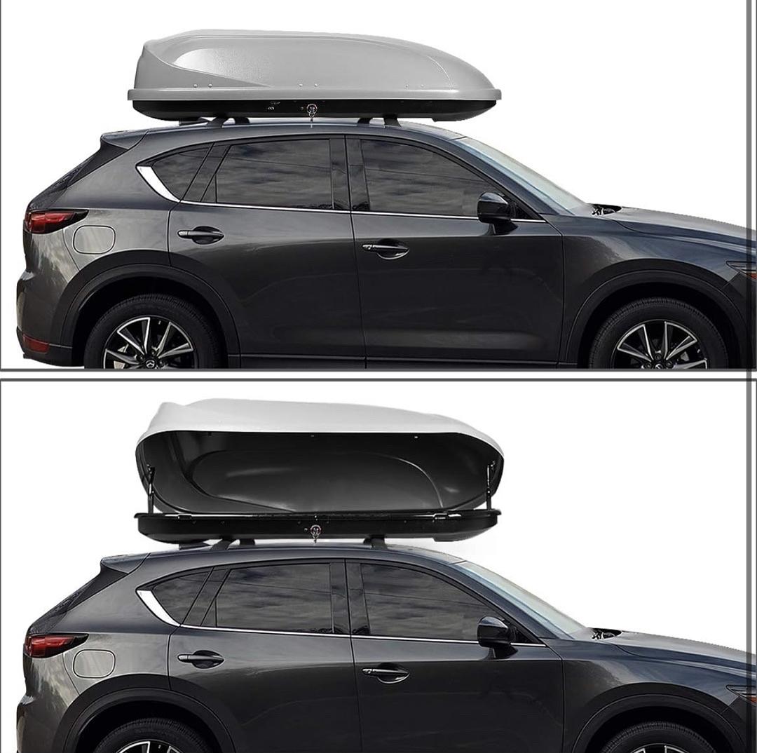 DNA MOTORING Lockable Rooftop Cargo Box Carrier+Pair Aluminum Roof Rail Crossbars Compatible with 17-18 Mazda CX-5,Grey,PT-tZTL-8090-GY