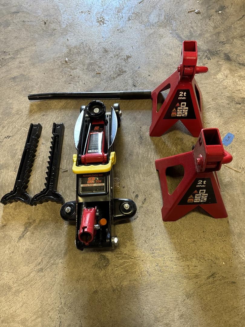 Low Profile Hydraulic Trolley Service/Floor Jack Combo with 2 Ratchet Jack Stands, 2 Ton (4000 lbs) Capacity