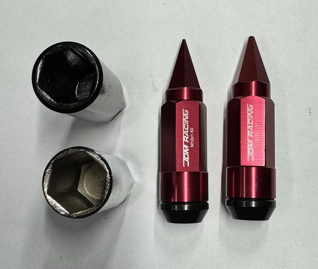 Maybe J2-LN-T7-029-15-RD J2 20PCs Red M12x1.5 Open / Closed End Spike 81mm Tall Conical Seat Lug Nuts