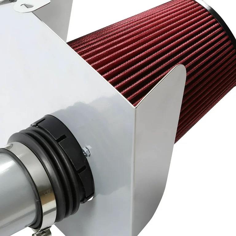 AIP-2-HS-YUKON07-SLSL For 2007 to 2008 Chevy Avalanche Tahoe Silver Coated Aluminum Air Intake Pipe+Red Filter System