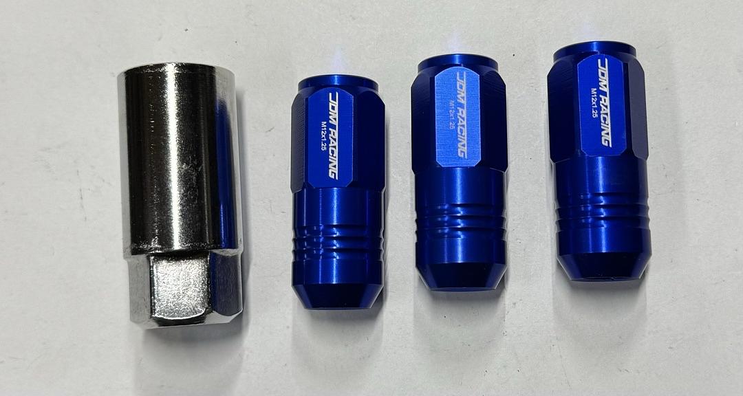 20Pcs Closed End Design M12 x 1.25 Aluminum Alloy Wheel Lug Nuts + Deep Drive Extension Adapter, 20mm OD/50mm Height (Blue)