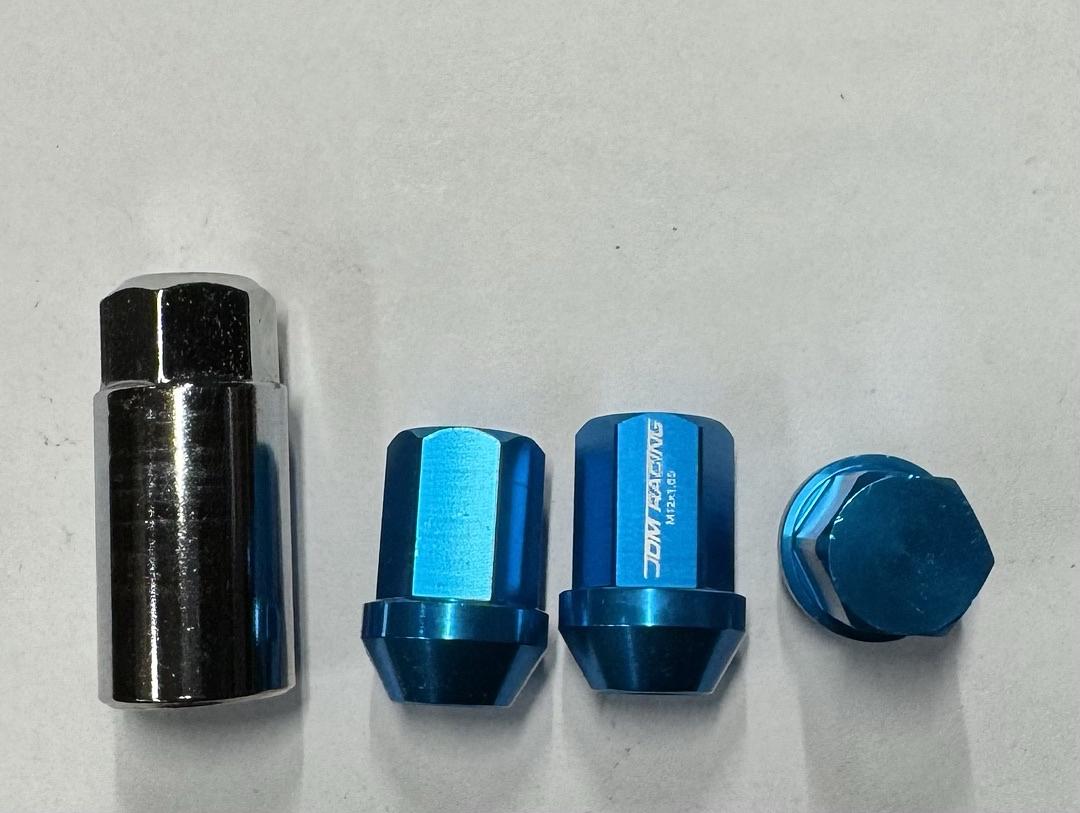 20Pcs M12 x 1.5 25mmOD/35mm Height Close End Lug Nuts w/Deep Drive Extension Adapter, Light Blue