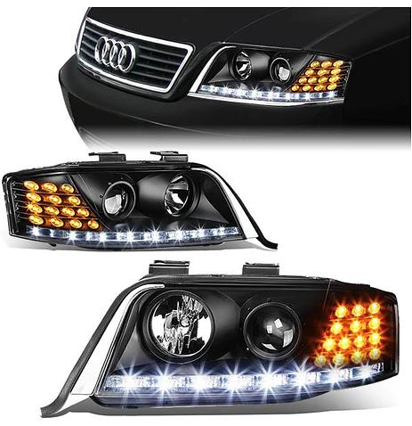 98-01 Audi A6/ A6 Quattro Black Housing, Amber LED Turn Signal Projector Headlights