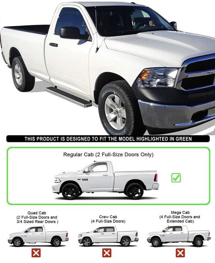 09-18 Dodge Ram 1500 Regular Cab & 10-24 Dodge Ram 2500 / 3500 5” Running Boards Nerf Bars Side Steps