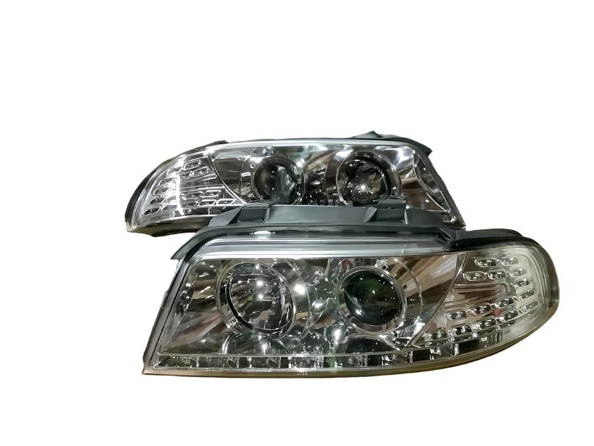 96-01 Audi a4/a4 Quattro Chrome Amber Signal Projector Headlights With LED DRL Replacement