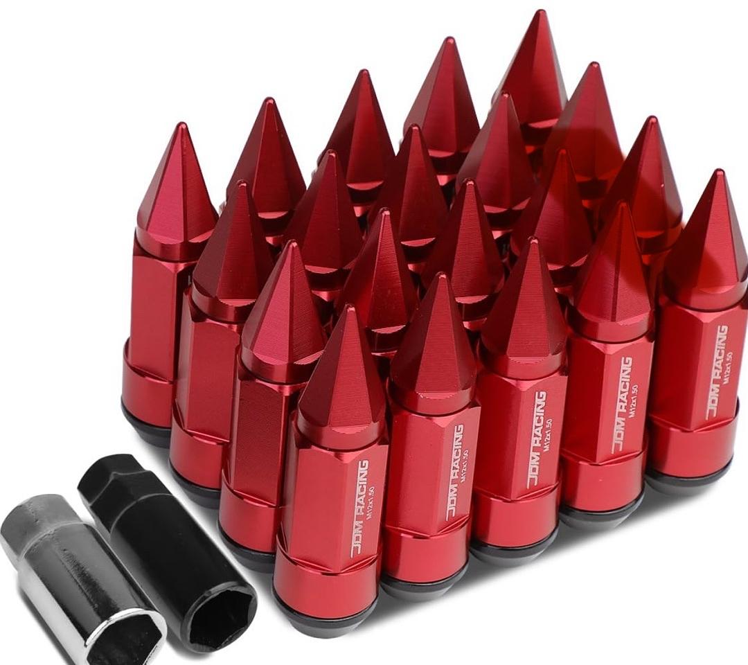 20Pcs M12 x 1.5 Open/Closed End Aluminum Alloy Wheel Lug Nuts w/Deep Drive Extension, 23mm OD/83mm H, Red