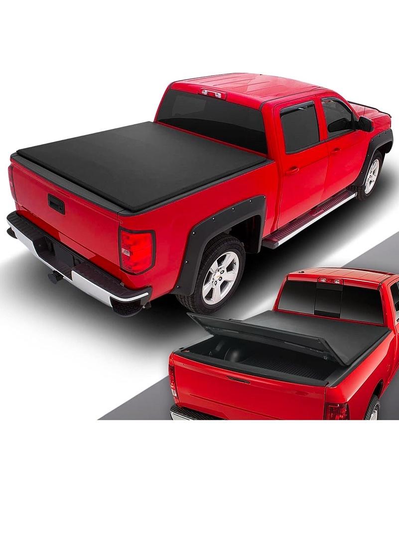 05-10 Dodge Dakota 2011 Ram Dakota 5-1/4' Fleetside / Styleside Bed, Black Pickup Truck Bed Soft Tri-Fold Adjustable Tonneau Cover