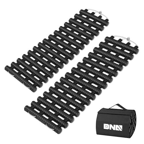 DNA MOTORING 24" Portable Recovery Traction Tracks Mat, Load 7 Ton Car Non-Slip Mat, Off-Road Emergency Aid Devices for Snow, Ice, Mud, Sand, 2PC, w/Bag, Black