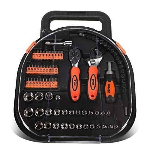 DNA MOTORING 64pcs Mechanic's Auto & Home Repair Tool Box, Screwdriver Bit Tool Set, SAE and Metric Socket Wrench Set, Orange/Black,