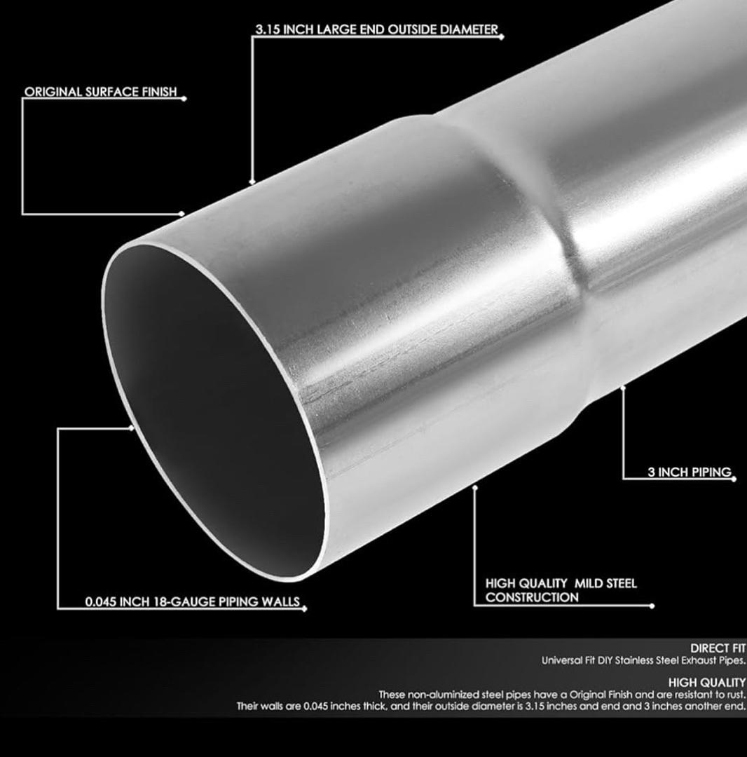 45 Degree DIY Custom Mandrel Exhaust Tubing, 3" OD, Mild Steel,Universal Fit