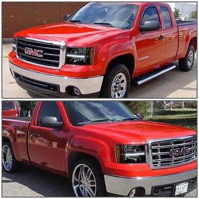 Black Housing Amber Corner Headlight with LED DRL Light Strip Compatible with 07-13 GMC Sierra 1500 2500 HD 3500 HD