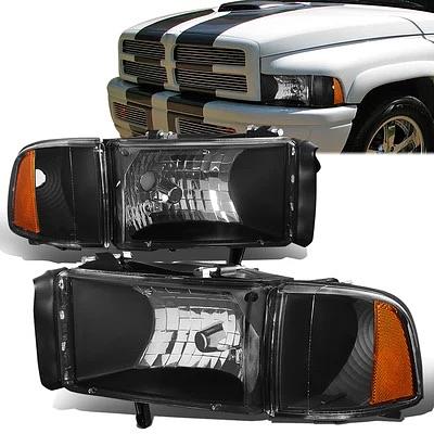 94-01 Dodge Ram Black Housing Amber Corner Headlights