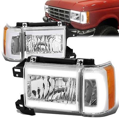 HL-LB-F15087-CH-AM 87-91 Ford Bronco 87-91 Ford F-150 F-250 F-350 chrome housing with clear and amber LED headlights