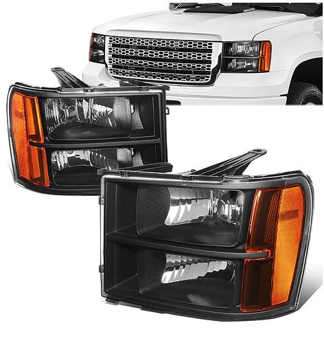 New HL-OH-GMCSIE07-BK-AM 07-13 GMC SIERRA 1500 07-14 SIERRA 2500HD 3500HD Black AND Amber HEADLIGHTS