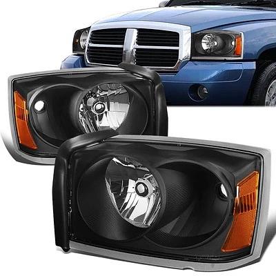 New HL-OH-DDAK05-BK-AM Dodge Dakota black clear headlights