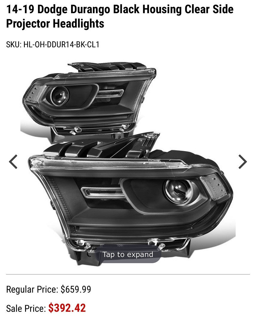 . Dodge Durango Black Housing Projector Headlights for 2014 to 2020
