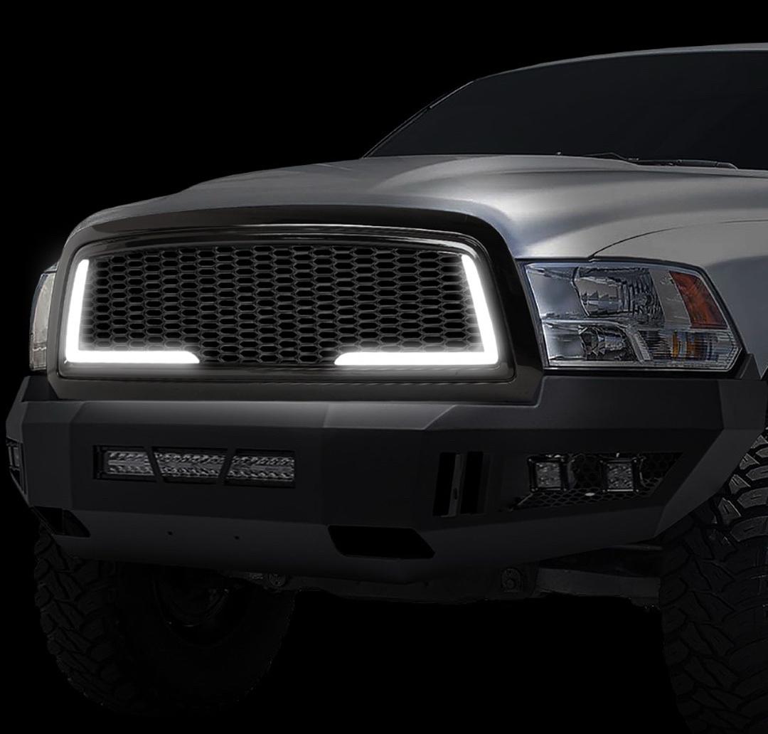 09-12 Dodge ram 1.6 bk Glossy Honeycomb Front Bumper Grille Grill w/LED Replacement