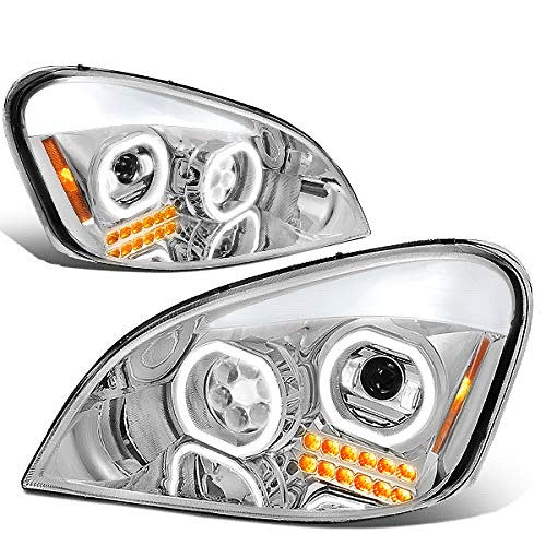 AS IS HL-HAY-002-CH Chrome Amber Signal Dual Halo Full LED DRL Projector Headlights Replacement For 08-17 Cascadia