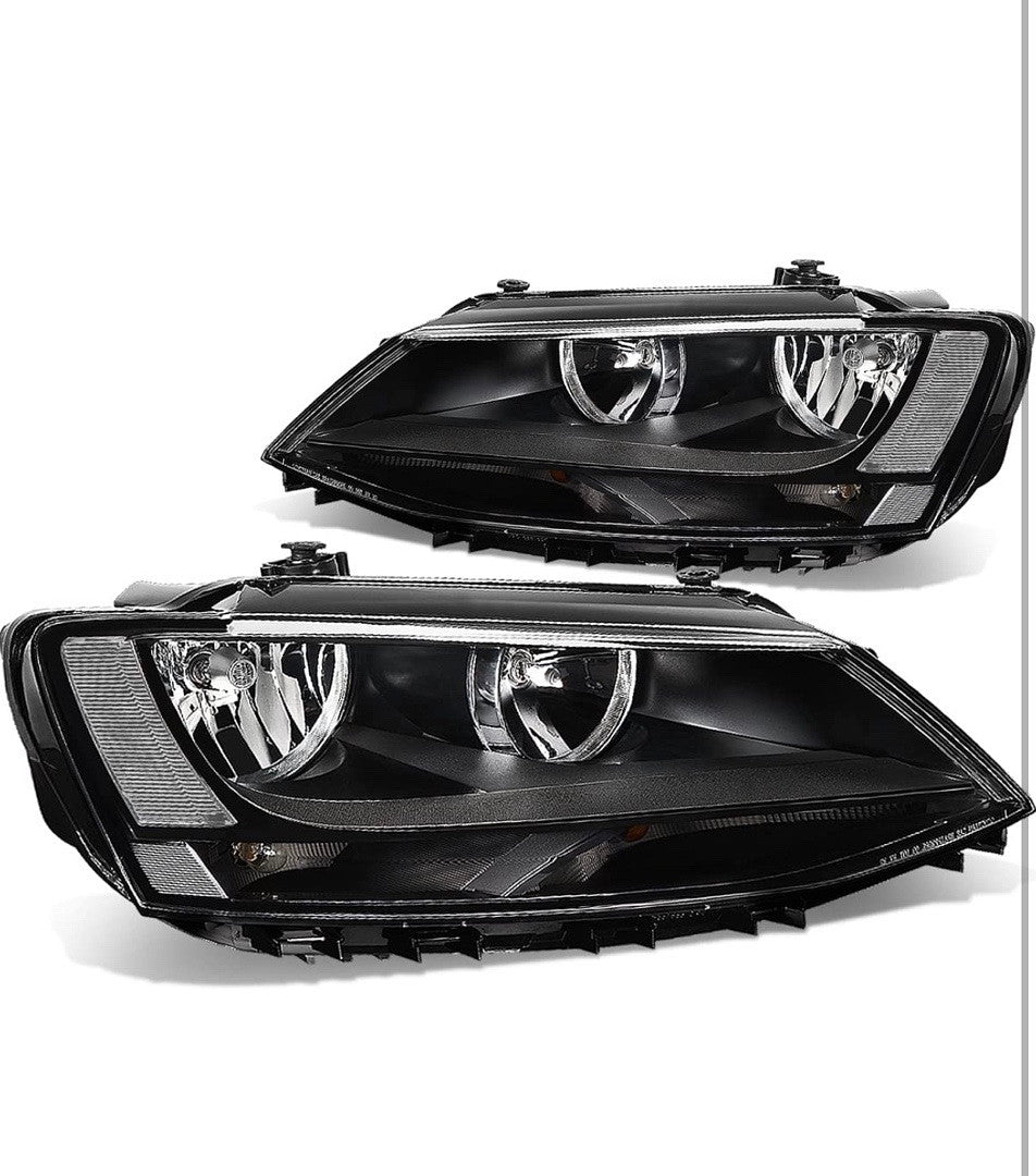 Black Housing Clear Corner Headlights Replacement For 11-18 Jetta 4-Door Sedan