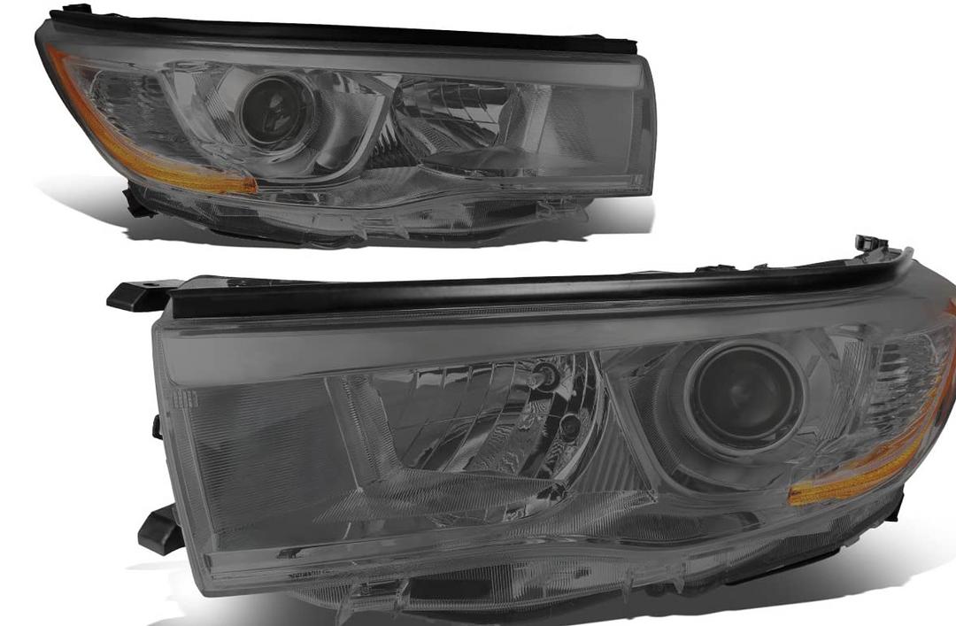 14-16 Toyota Highlander black housing and clear with amber projector headlights