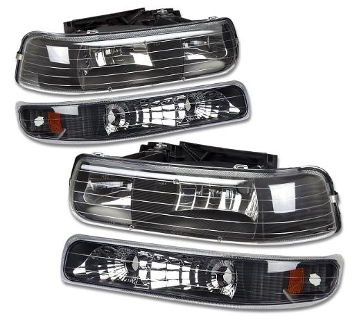 99-02 Silverado BLACK HOUSING AND AMBER HEADLIGHTS
