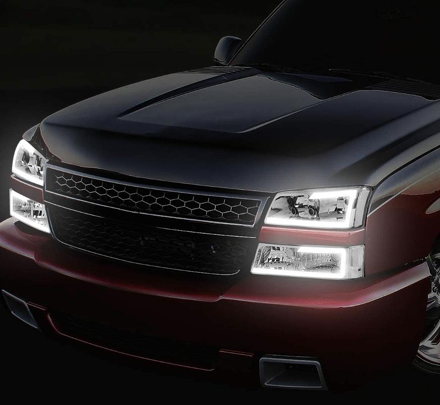 03-06 chevy silverado led chrome housing clear headlights