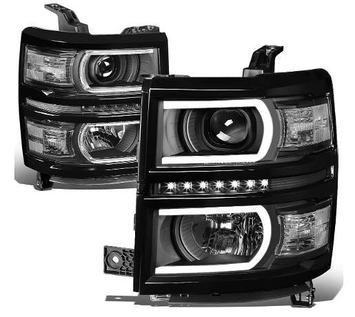 14-15 Chevy Silverado 1500 BLACK HOUSING AND CLEAR WITH AMBER LED projector HEADLIGHTS
