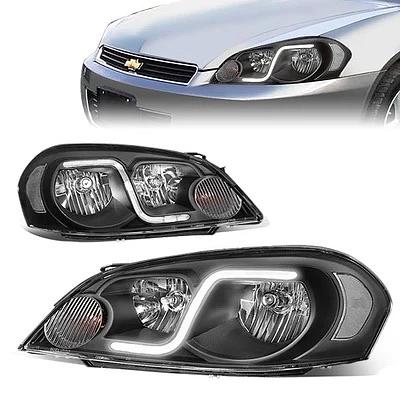 Black Housing Headlights With LED Day Running Light Strip Replacement For 06-13 Impala