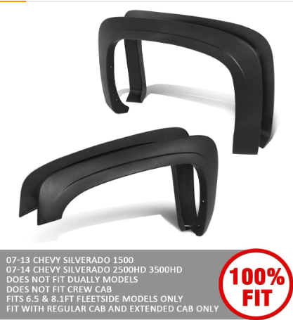 2007 to 2013 Chevrolet Silverado Paintable OEM STYLE Fender Flares Guardabarros Polvaderas Guardafango