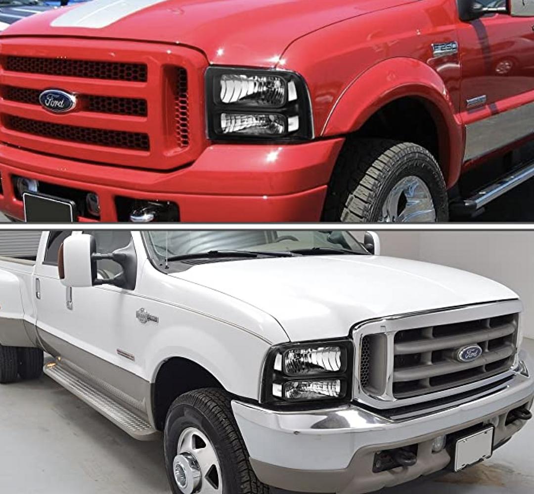 05 06 and 07 Ford F250 F350 F450 F550 Headlights luces micas calaveras black housing negras