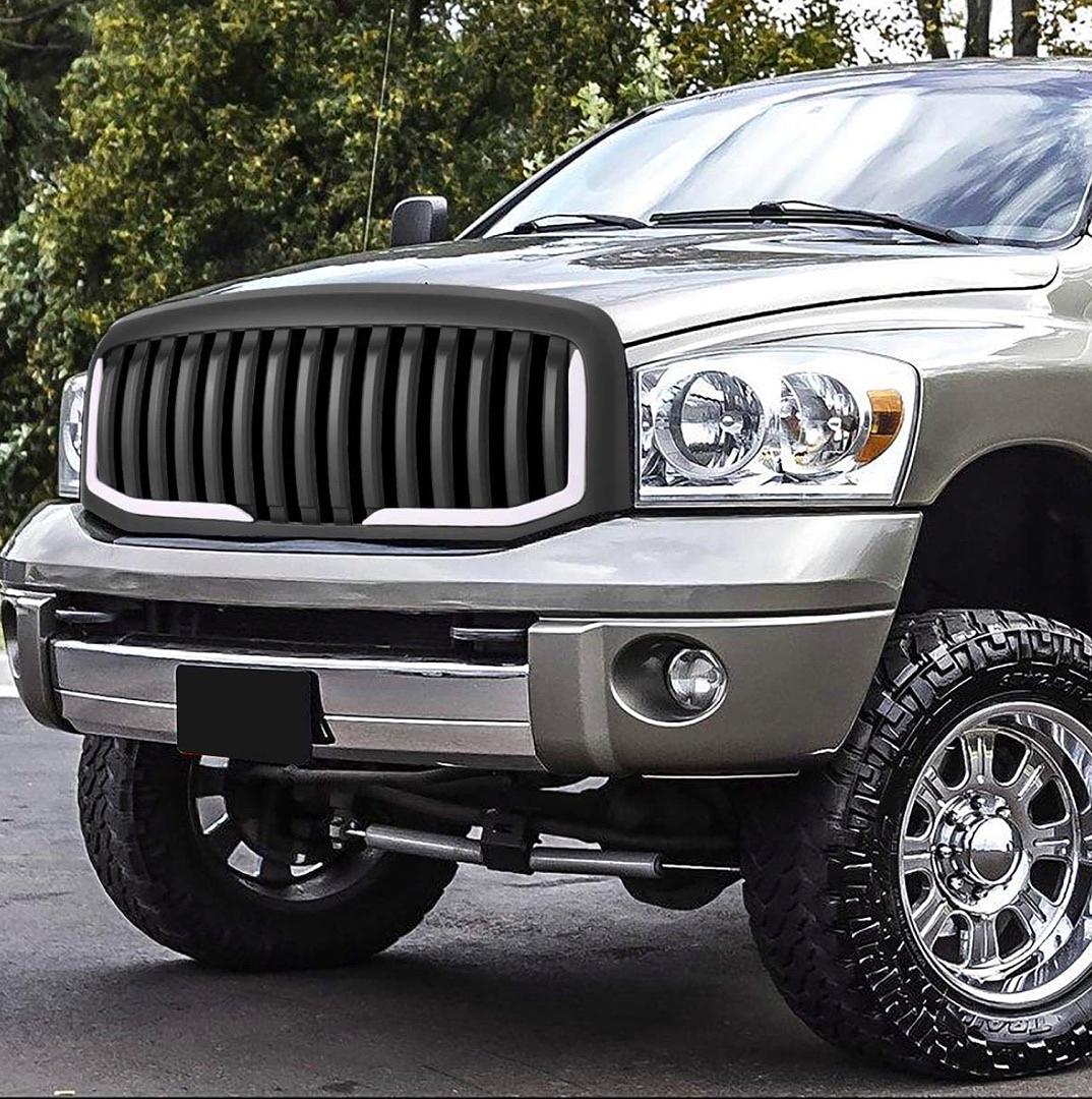 2006 to 2009 Dodge Ram DRL LED Black Grille Grill Parrilla Negra con Luz