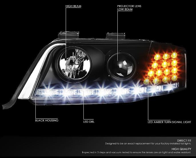 1998 to 2001 Audi A6 Quattro DRL Projector LED headlights Luces Micas Proyectores