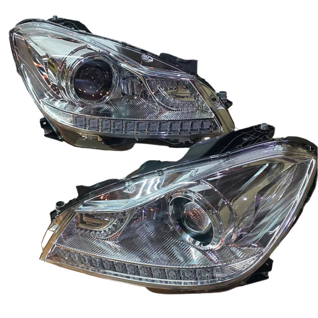 2012 to 2015 Mercedes Benz C Class W204 Chrome Projector LED Headlights Luces Micas Calaveras Faros Focos