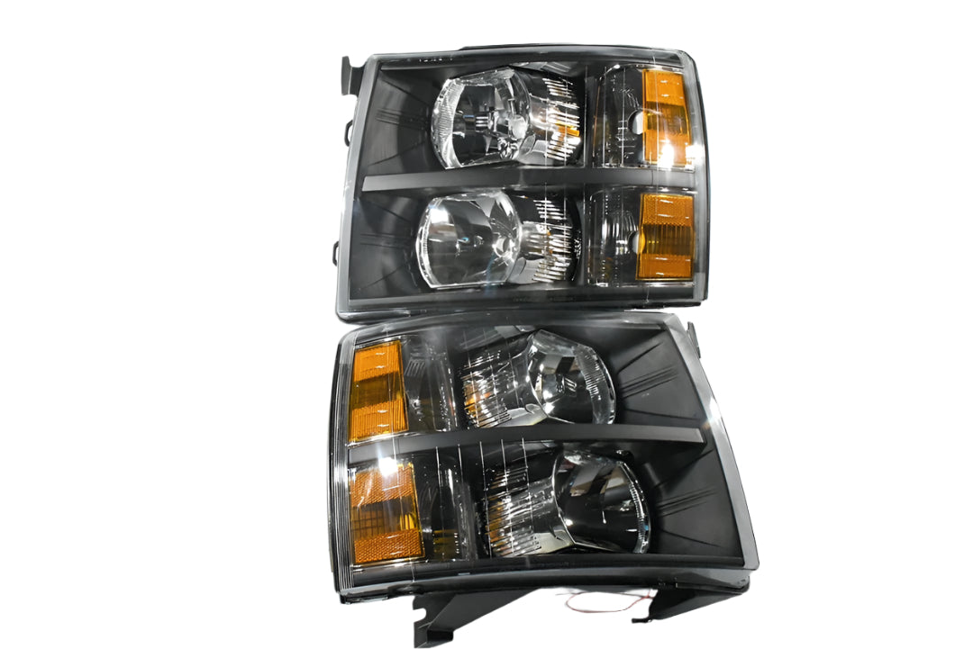 2007 to 2013 Chevrolet Silverado Black Housing Clear Lense Amber Corner Headlights Luces Micas Calaveras